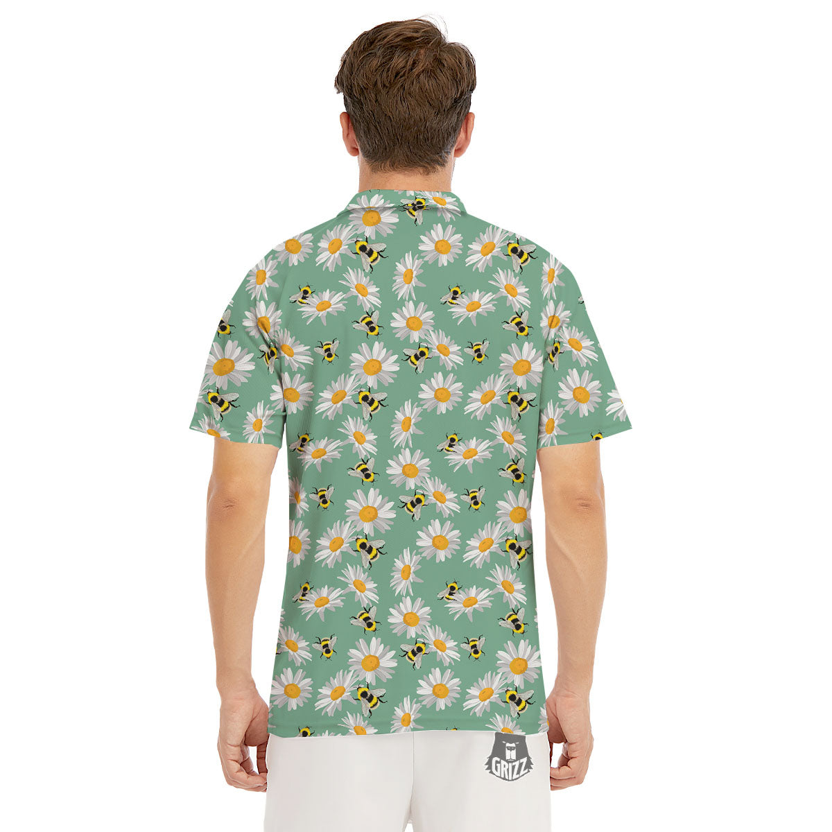 Bee Flower Print Pattern Men's Golf Shirts-grizzshop