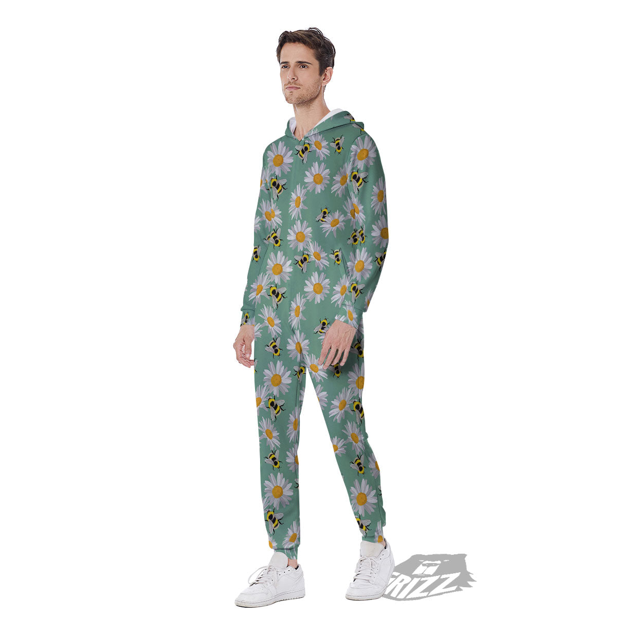 Bee Flower Print Pattern Men's Jumpsuit-grizzshop