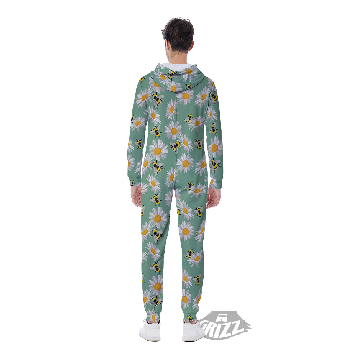 Bee Flower Print Pattern Men's Jumpsuit-grizzshop