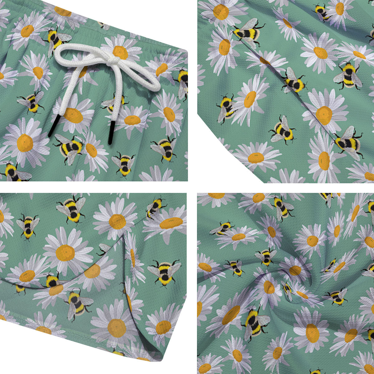 Bee Flower Print Pattern Men's Running Shorts-grizzshop
