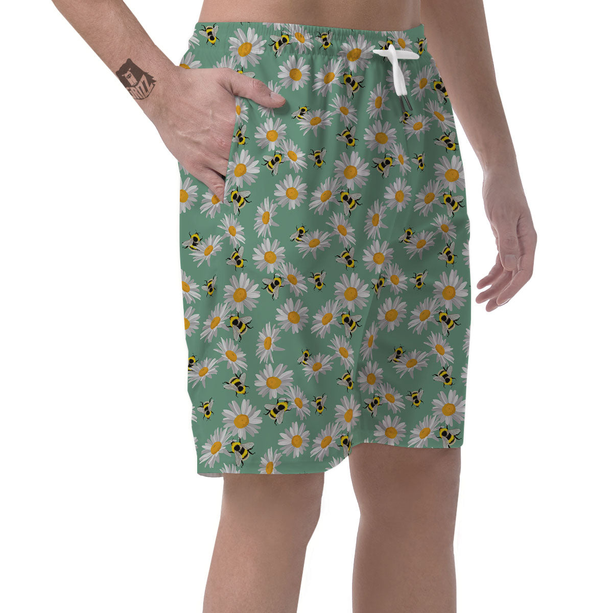 Bee Flower Print Pattern Men's Shorts-grizzshop