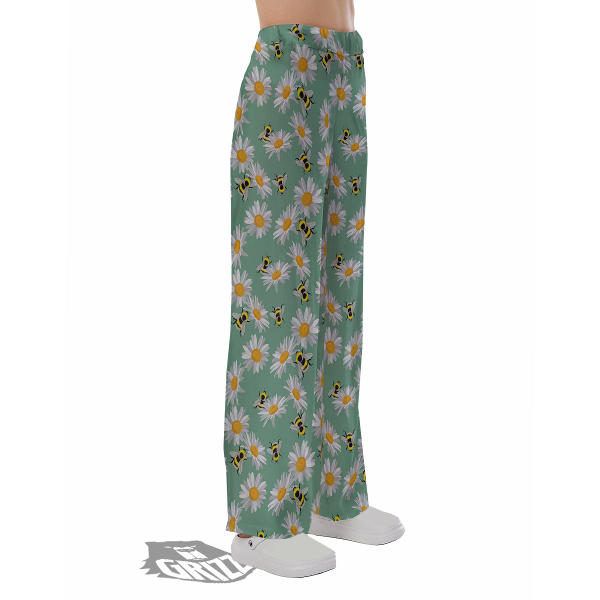 Bee Flower Print Pattern Pajama Pants-grizzshop