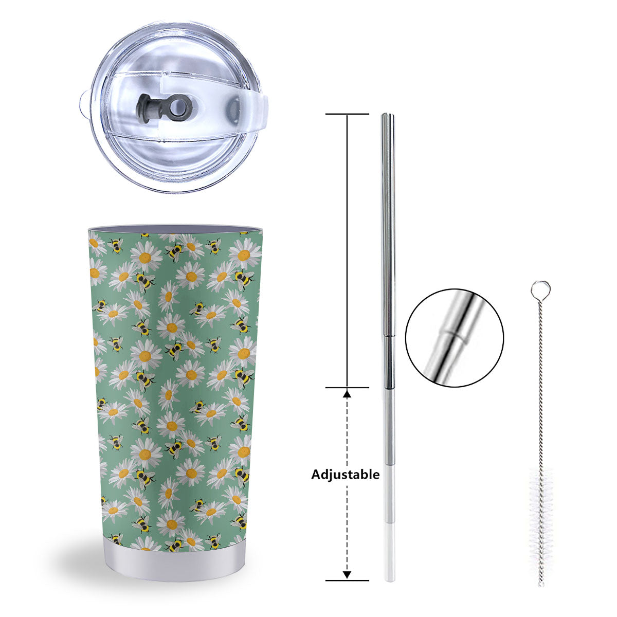 Bee Flower Print Pattern Tumbler-grizzshop