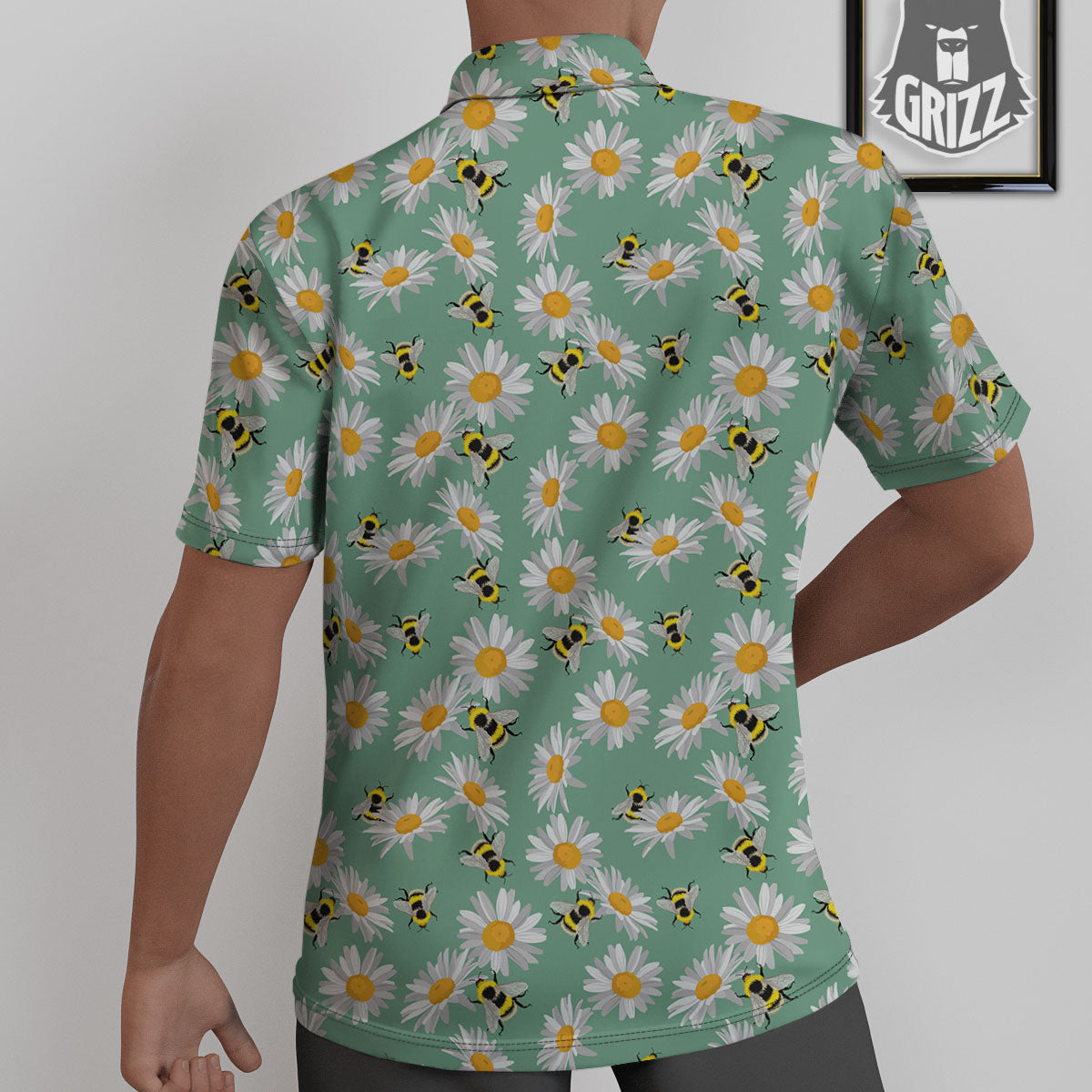 Bee Flower Print Pattern Untucked Shirts-grizzshop