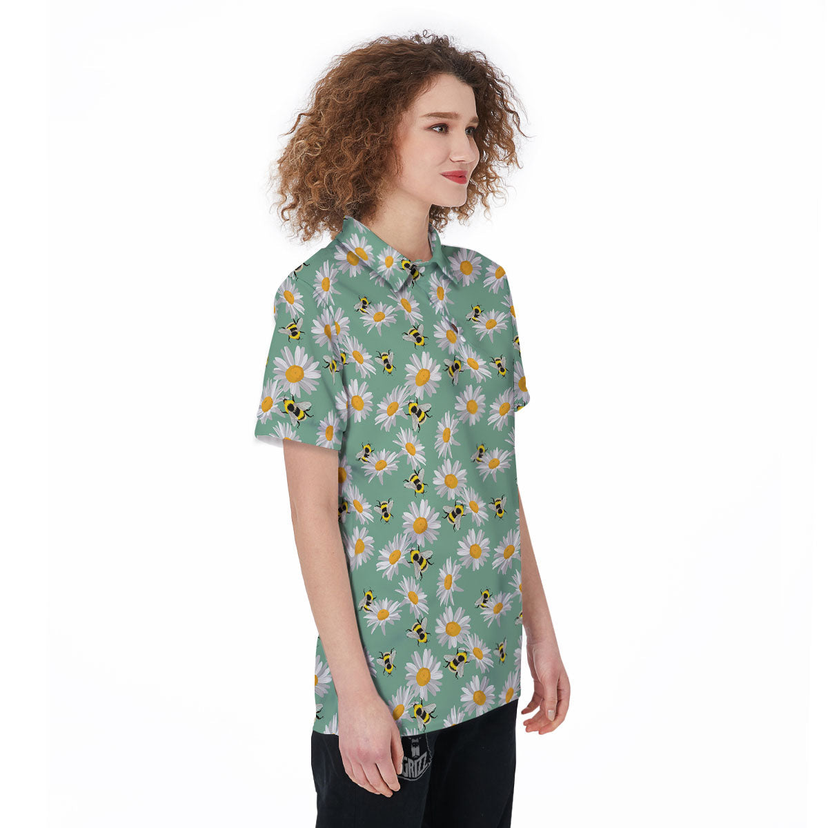 Bee Flower Print Pattern Women's Golf Shirts-grizzshop