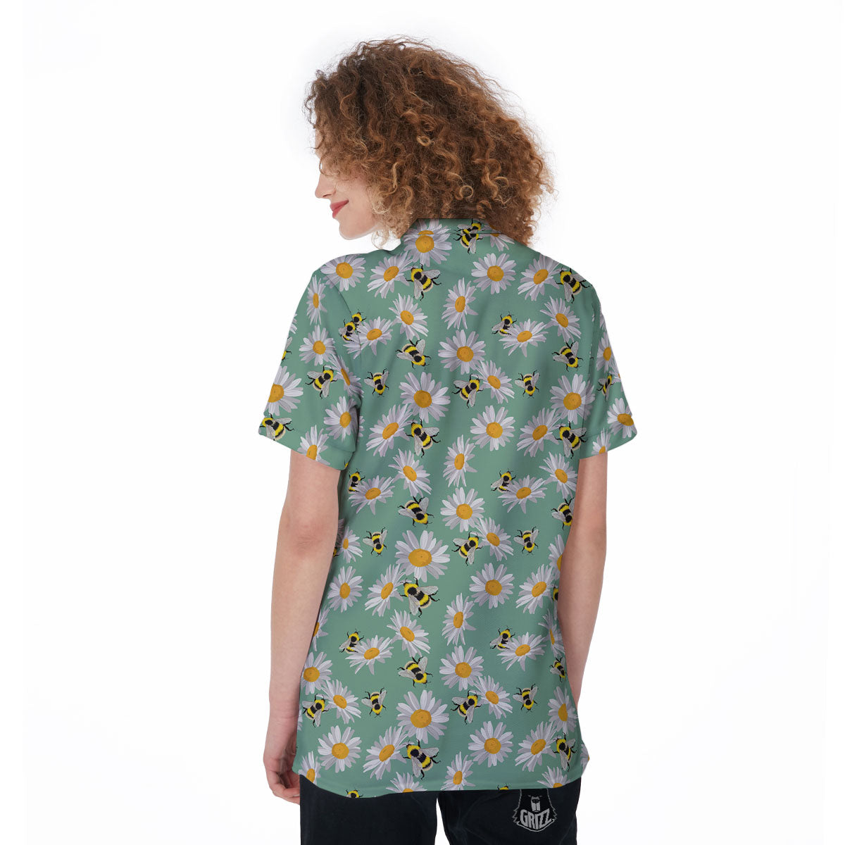 Bee Flower Print Pattern Women's Golf Shirts-grizzshop