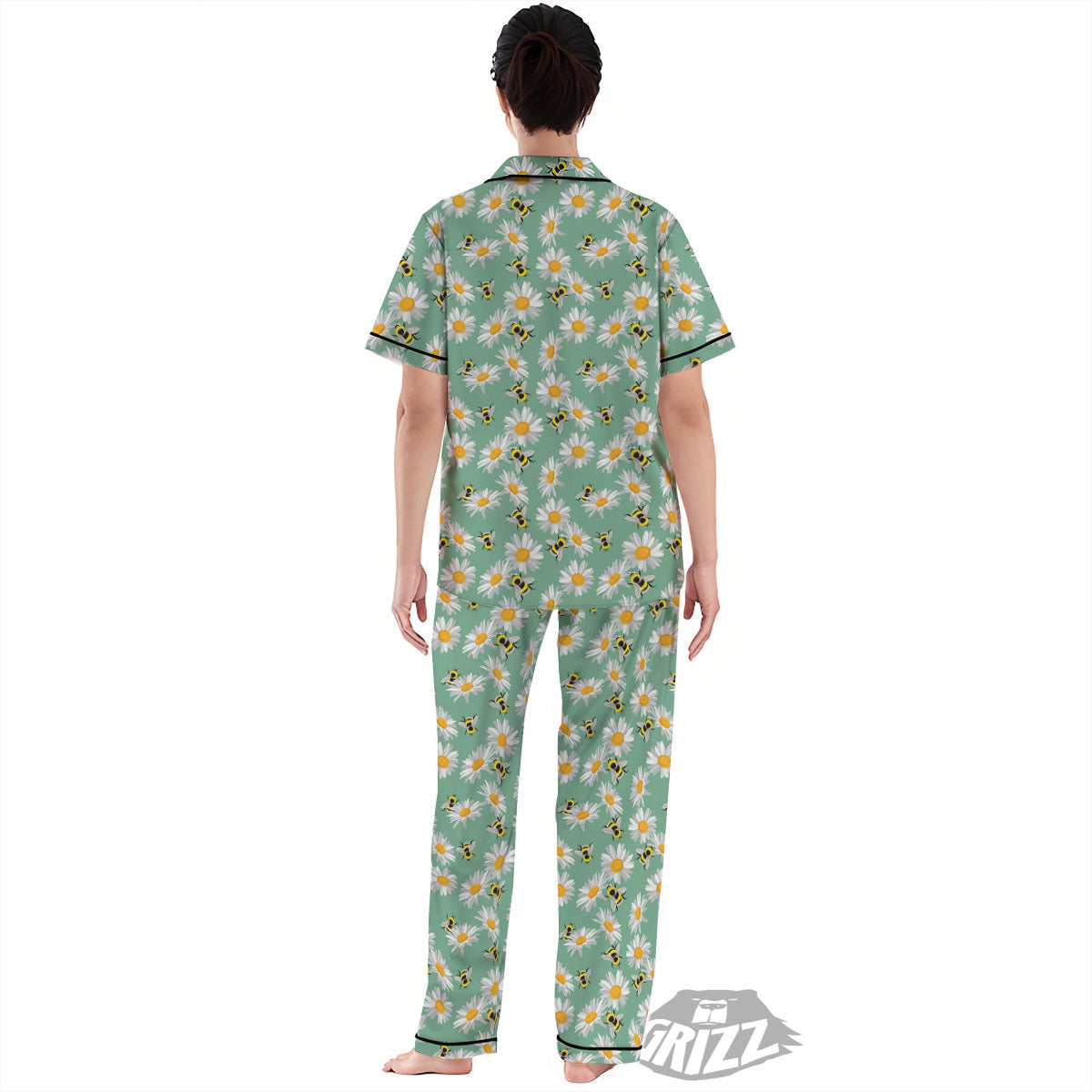 Bee Flower Print Pattern Women's Pajamas Set-grizzshop