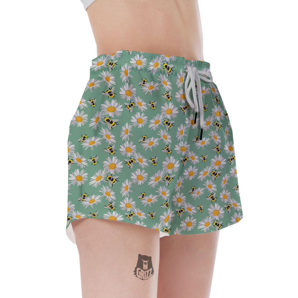 Bee Flower Print Pattern Women's Shorts-grizzshop