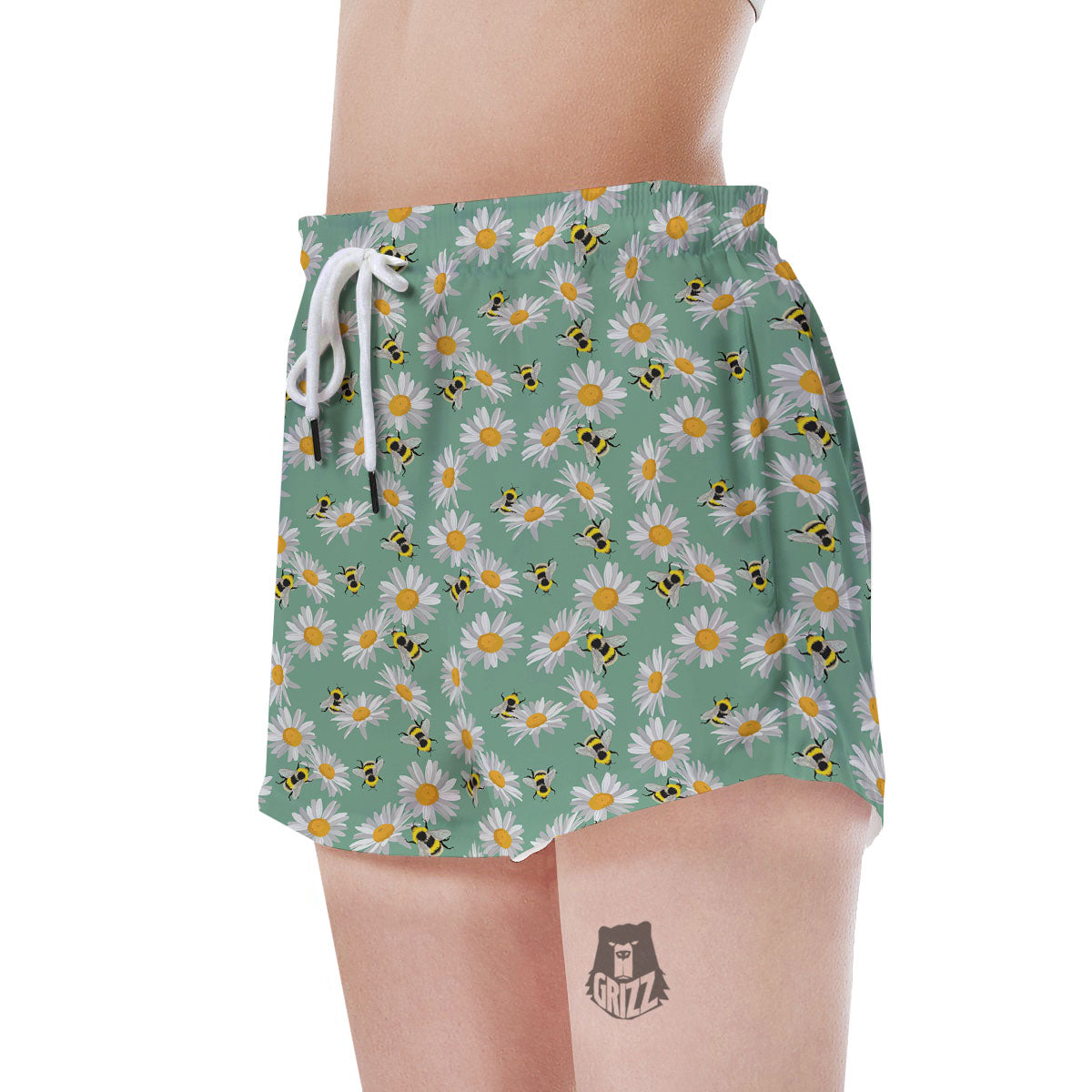 Bee Flower Print Pattern Women's Shorts-grizzshop