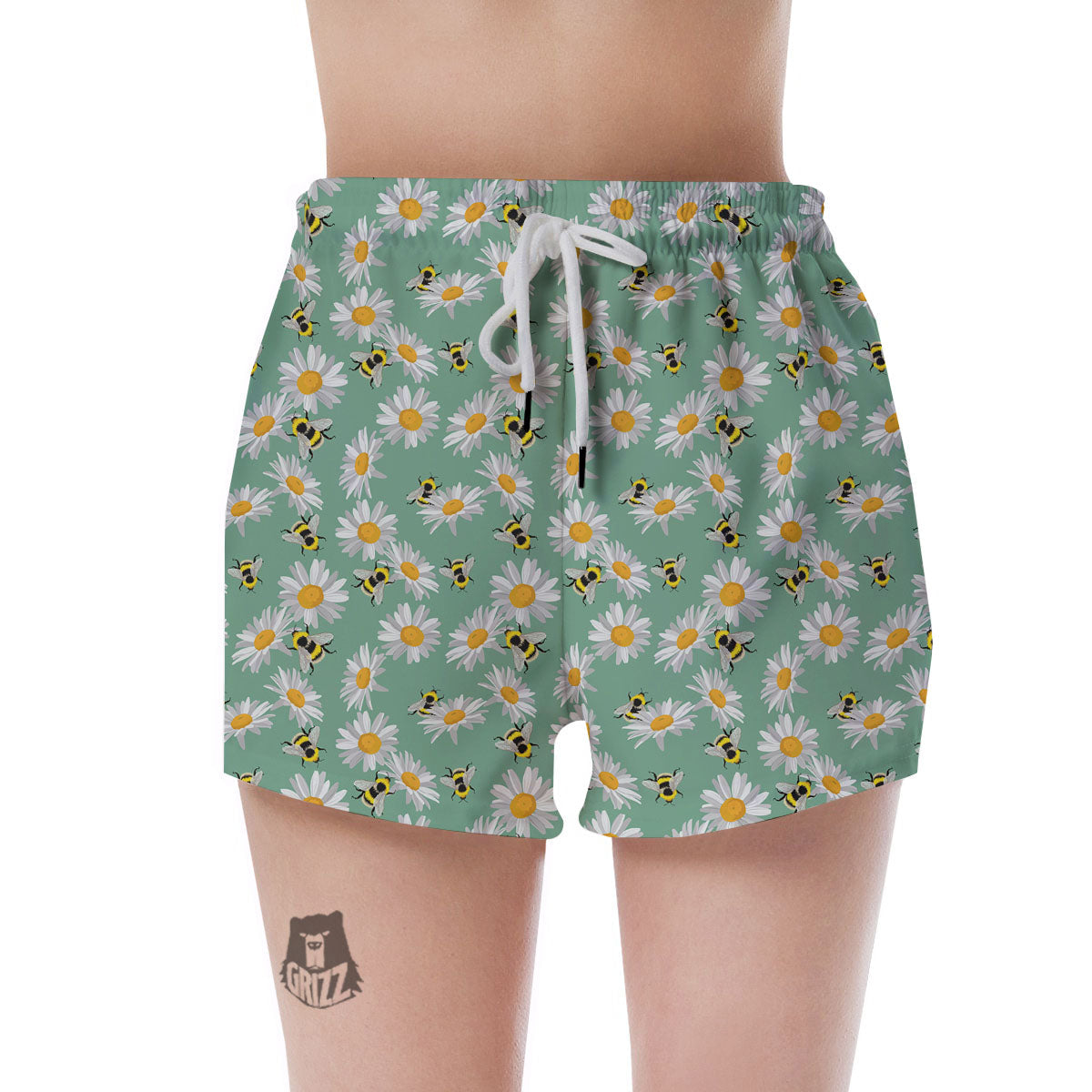 Bee Flower Print Pattern Women's Shorts-grizzshop