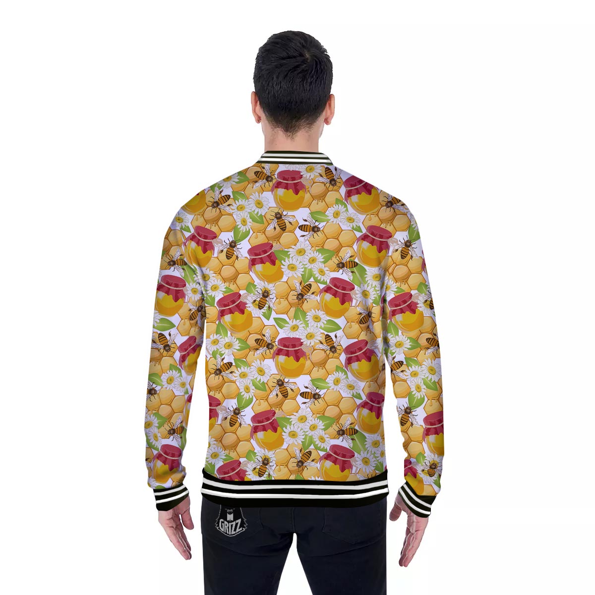 Bee Hive Sweet Honey Print Pattern Baseball Jacket-grizzshop