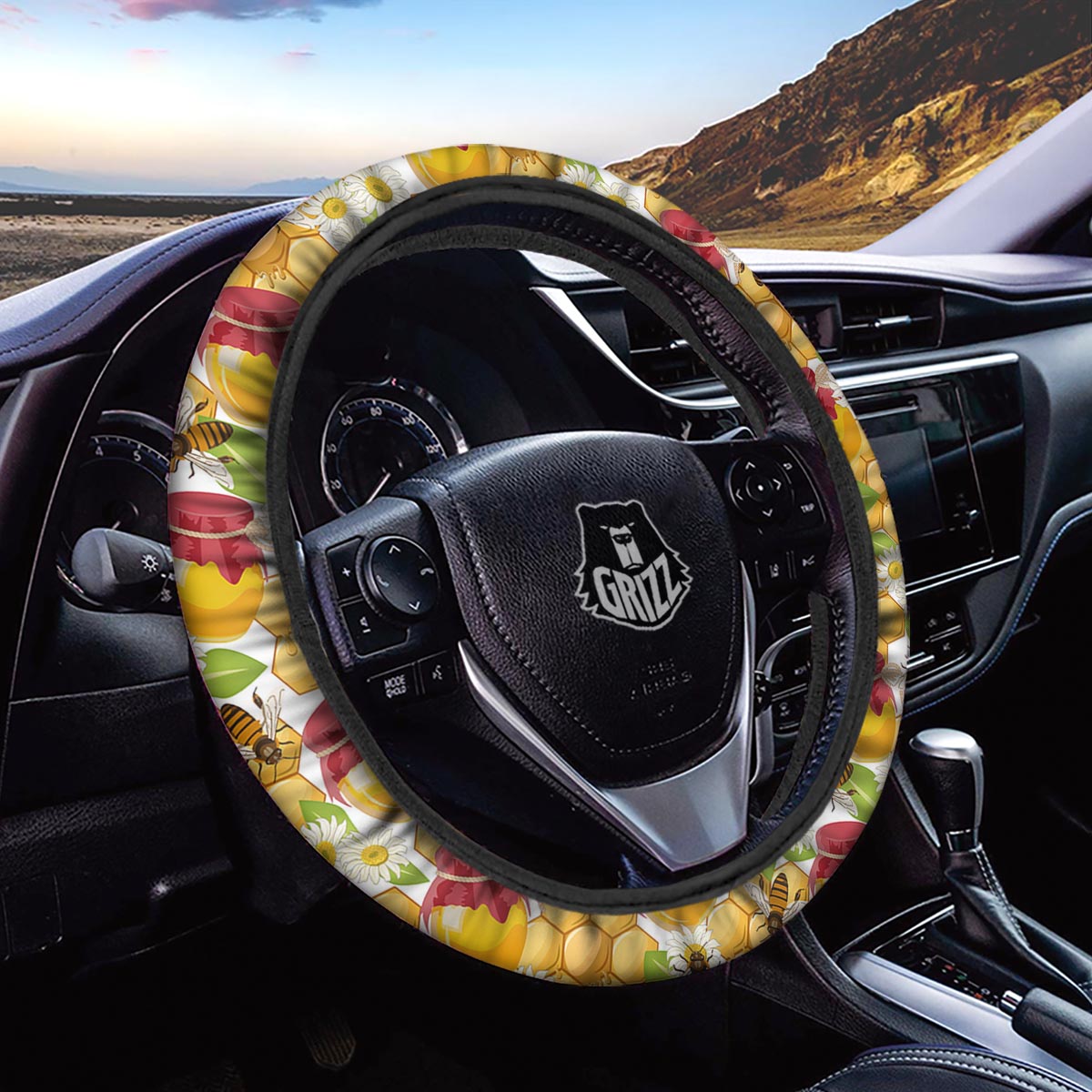 Bee Hive Sweet Honey Print Pattern Car Steering Wheel Cover-grizzshop
