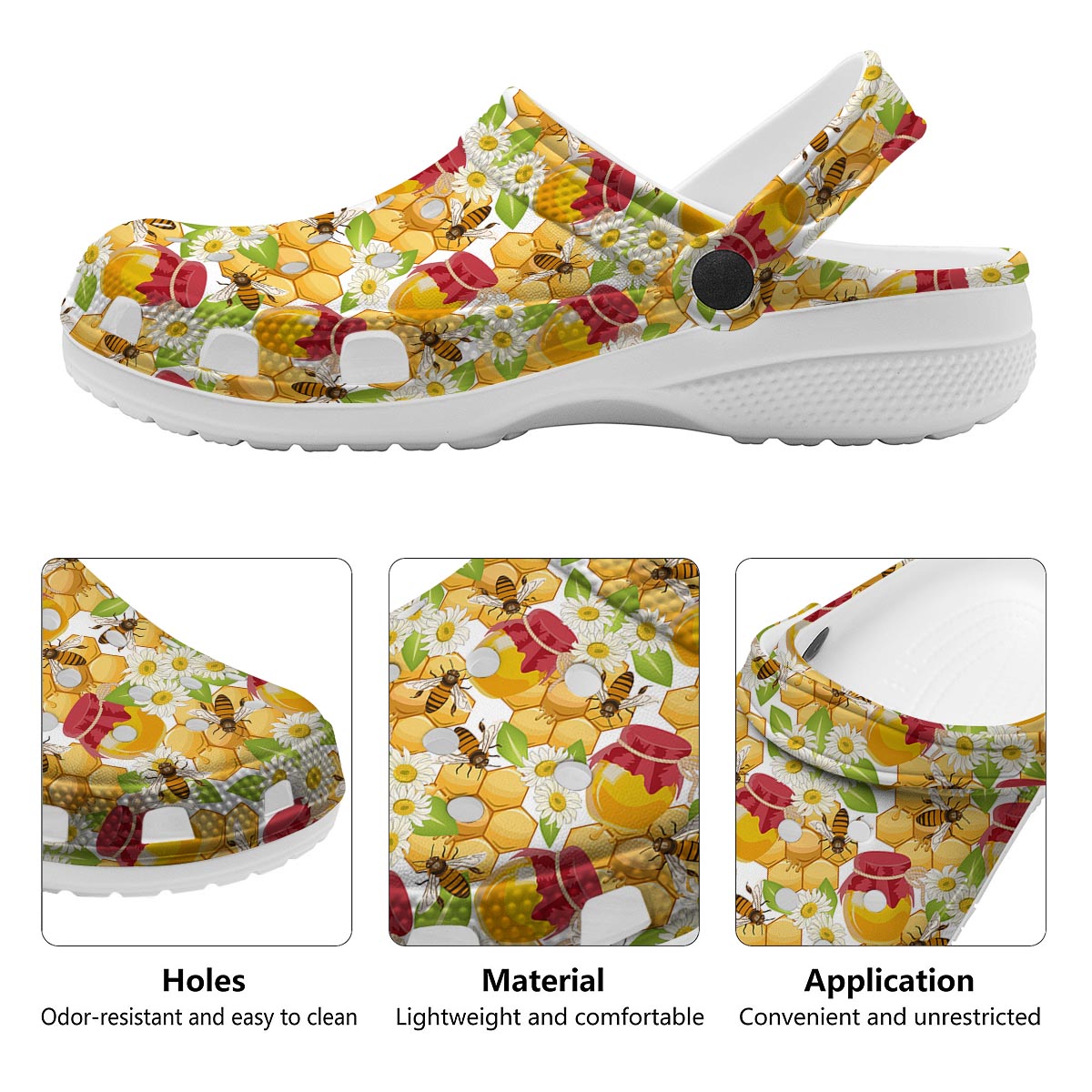 Bee Hive Sweet Honey Print Pattern Clog-grizzshop