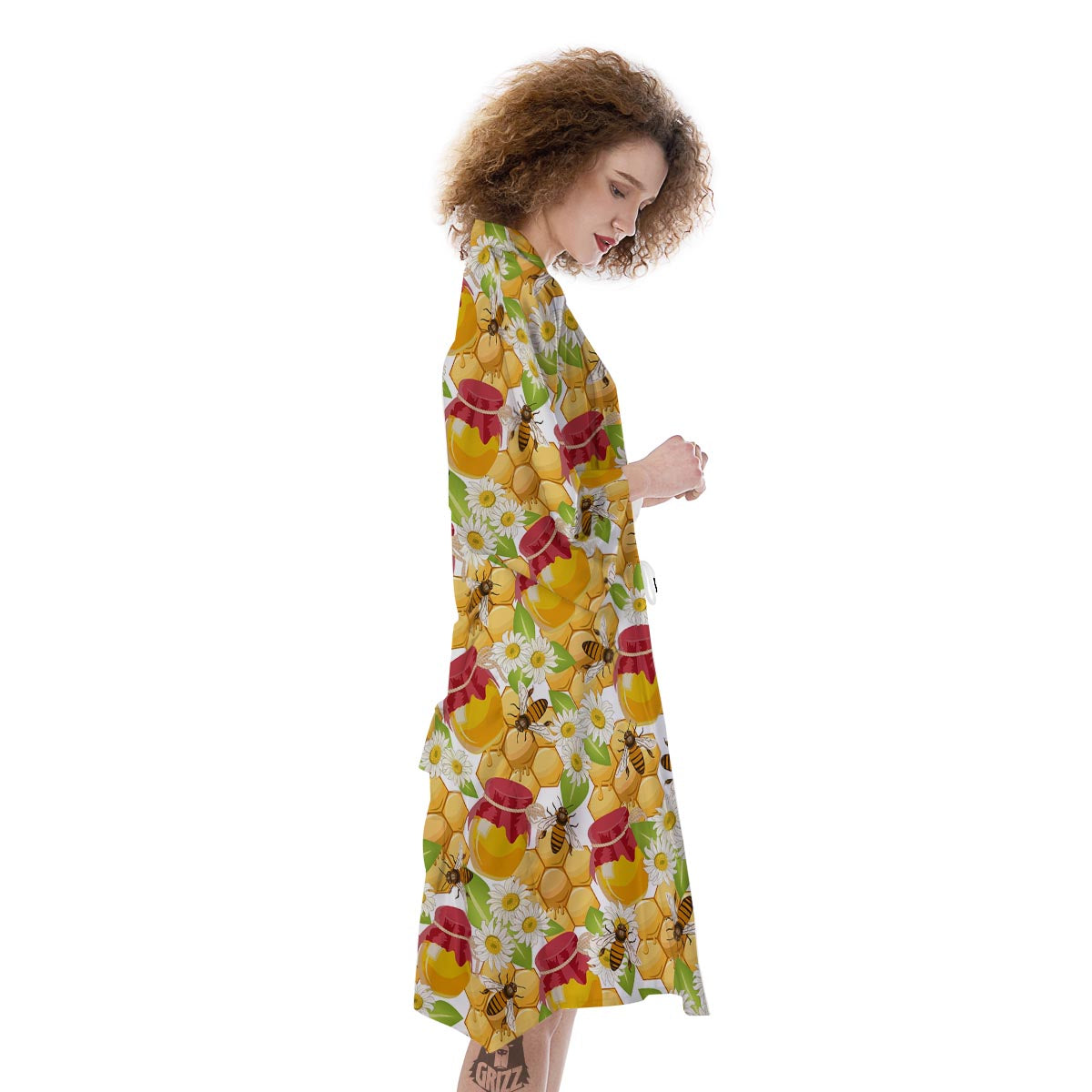 Bee Hive Sweet Honey Print Pattern Kimono-grizzshop