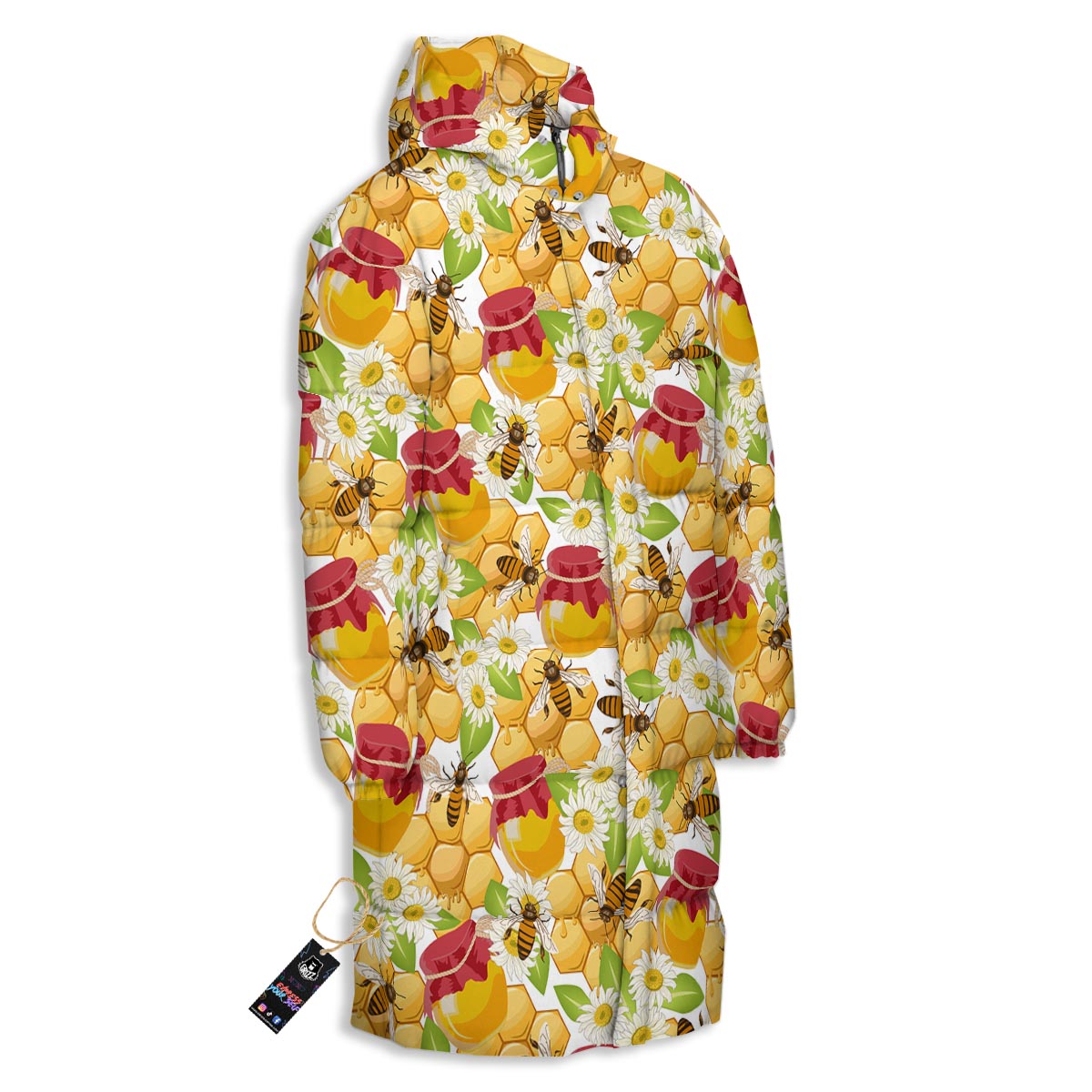Bee Hive Sweet Honey Print Pattern Long Down Jacket-grizzshop