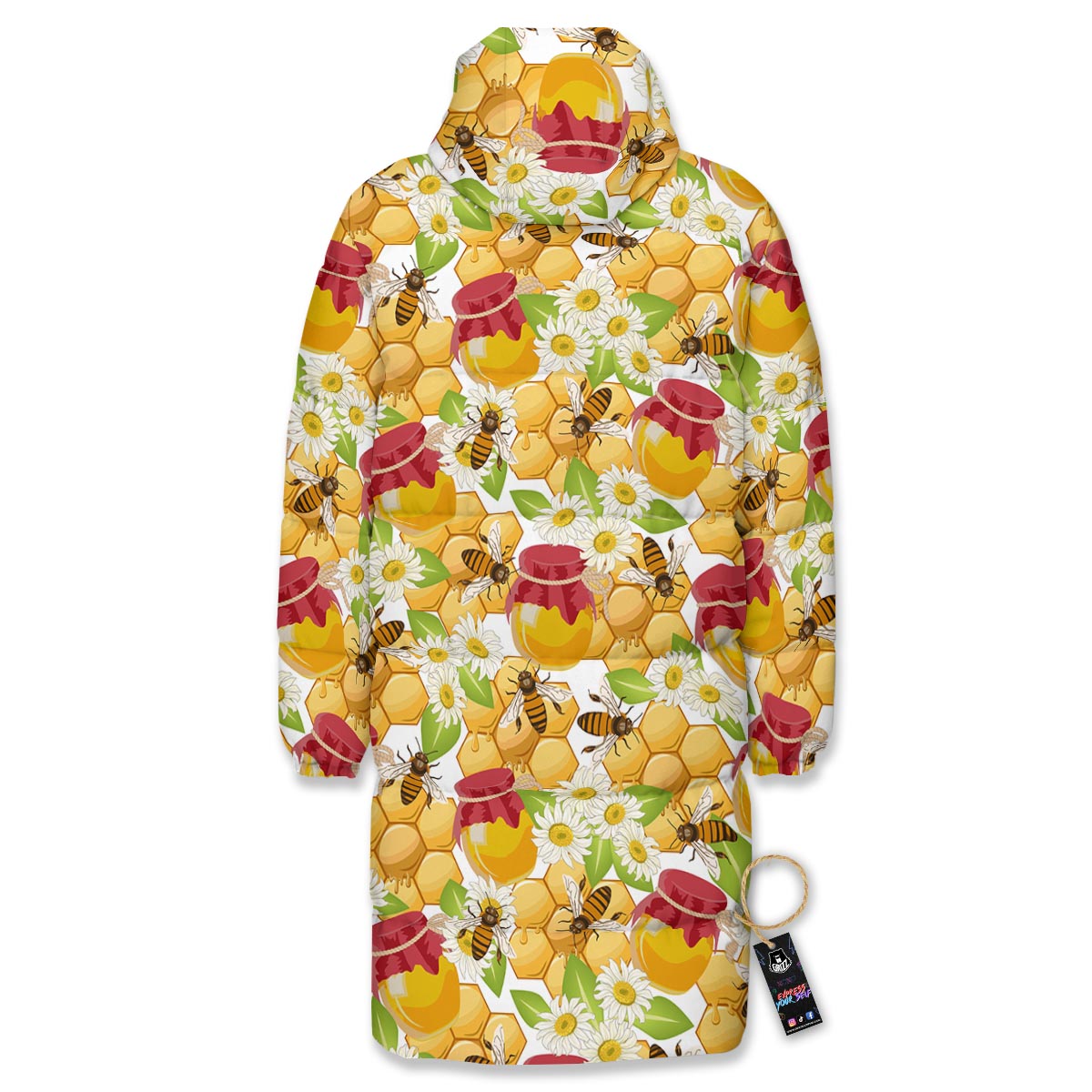 Bee Hive Sweet Honey Print Pattern Long Down Jacket-grizzshop