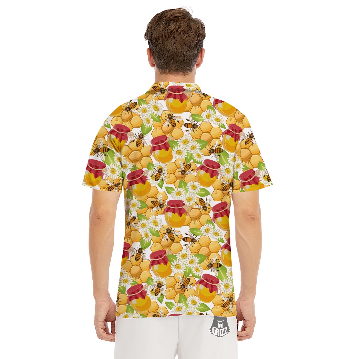 Bee Hive Sweet Honey Print Pattern Men's Golf Shirts-grizzshop