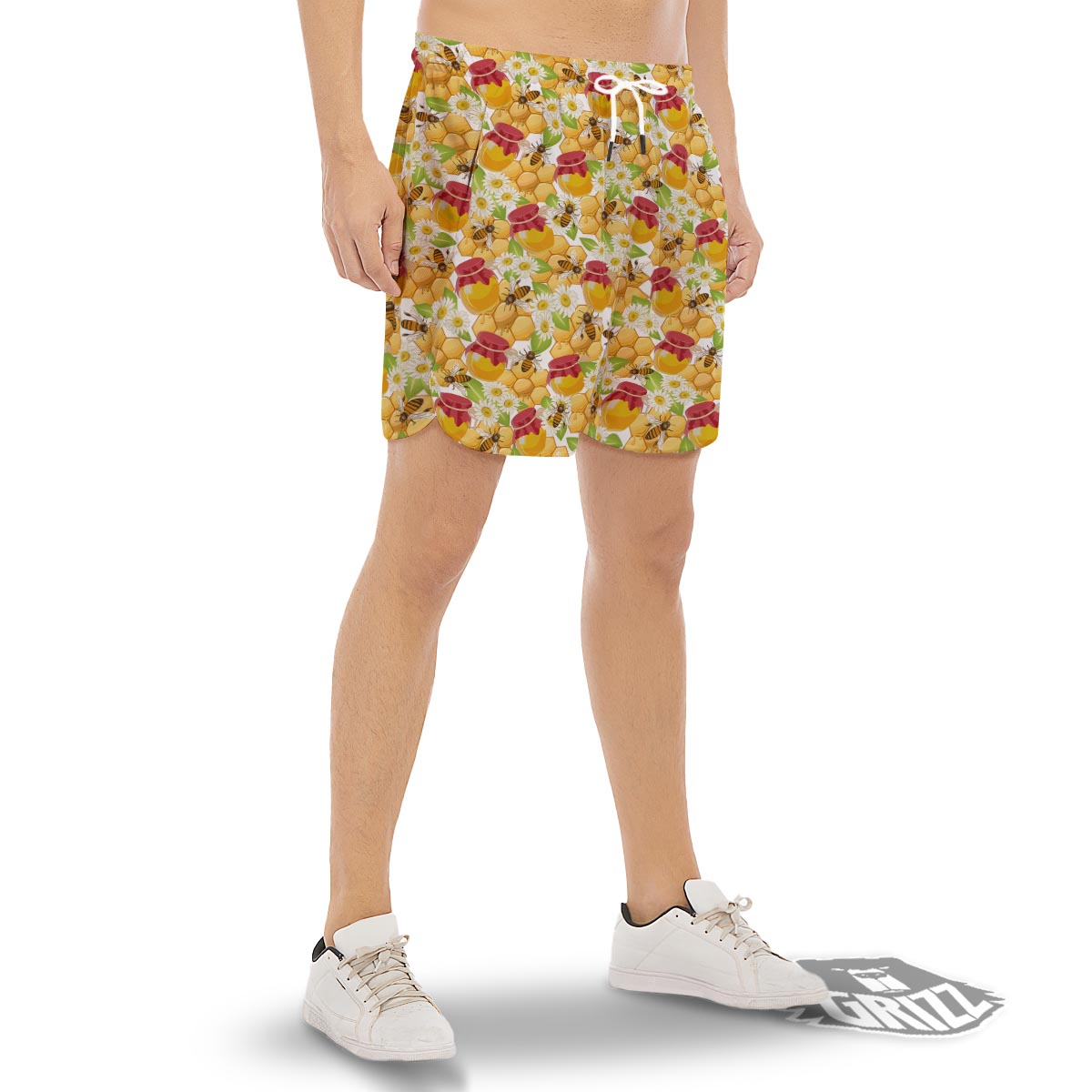 Bee Hive Sweet Honey Print Pattern Men's Gym Shorts-grizzshop