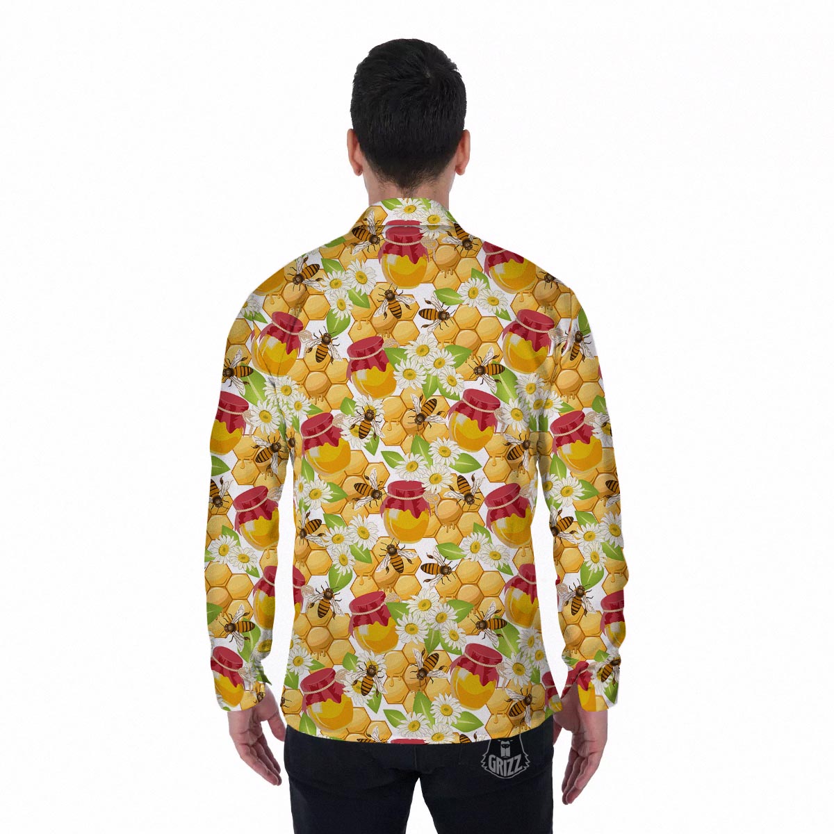 Bee Hive Sweet Honey Print Pattern Men's Long Sleeve Shirts-grizzshop