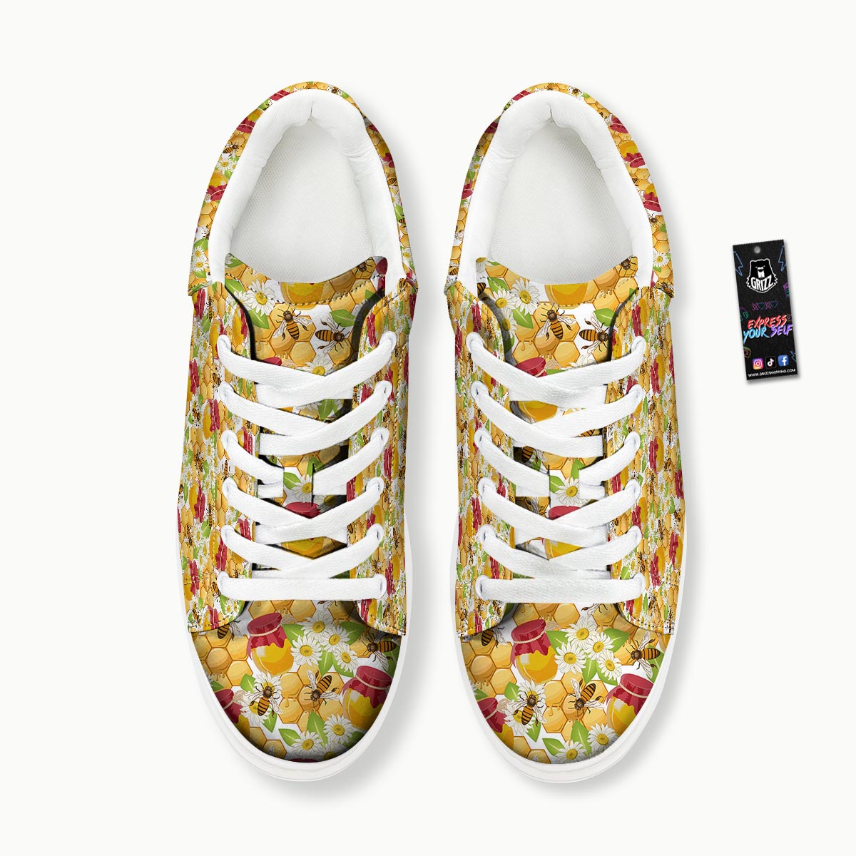 Bee Hive Sweet Honey Print Pattern Platform Shoes-grizzshop