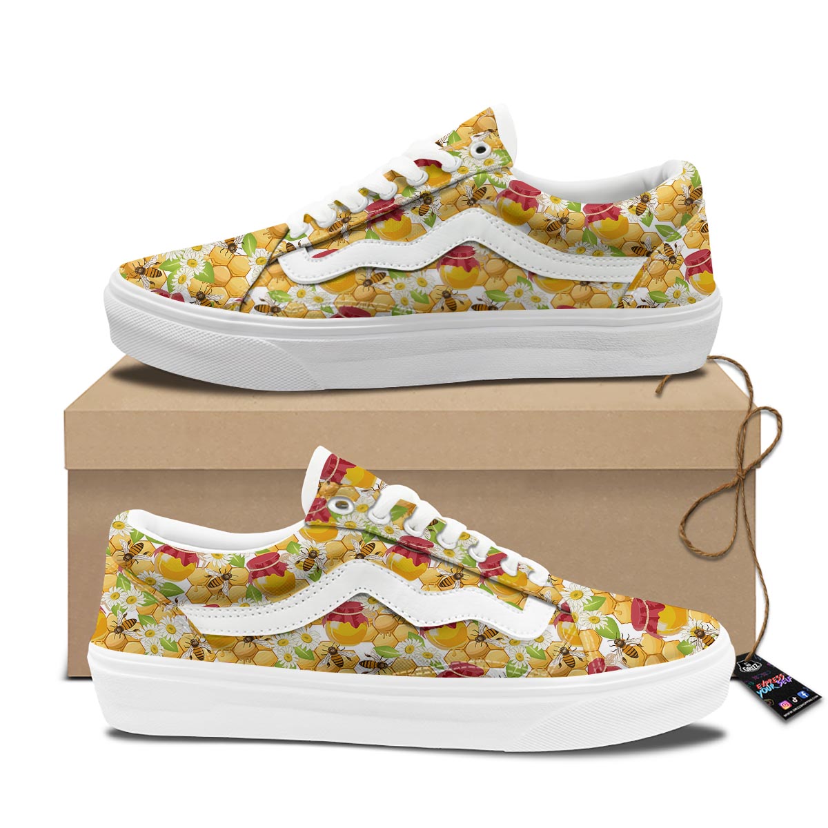 Bee Hive Sweet Honey Print Pattern Skate Shoes-grizzshop