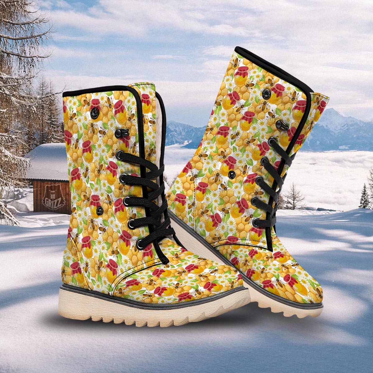 Bee Hive Sweet Honey Print Pattern Snow Boots-grizzshop