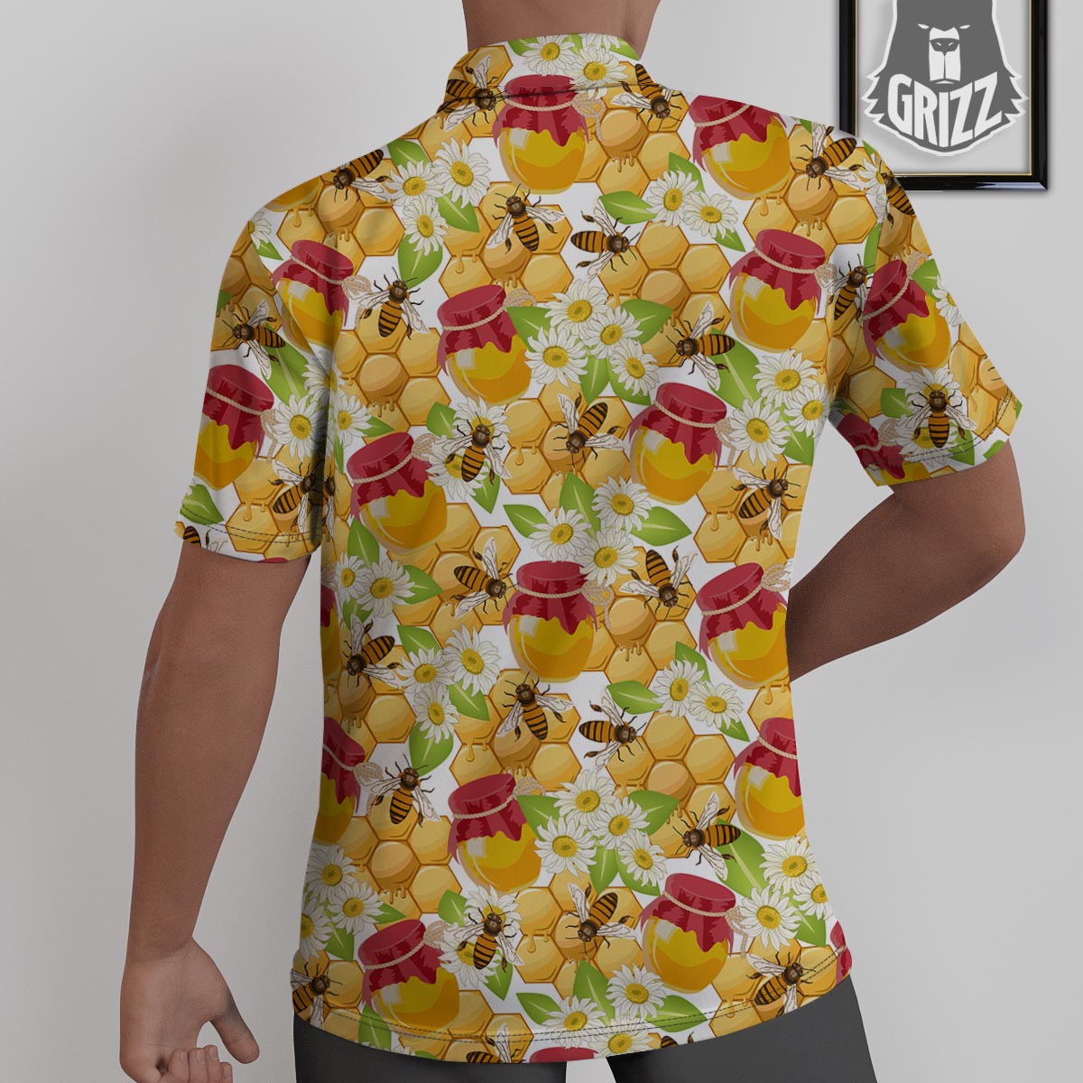 Bee Hive Sweet Honey Print Pattern Untucked Shirts-grizzshop