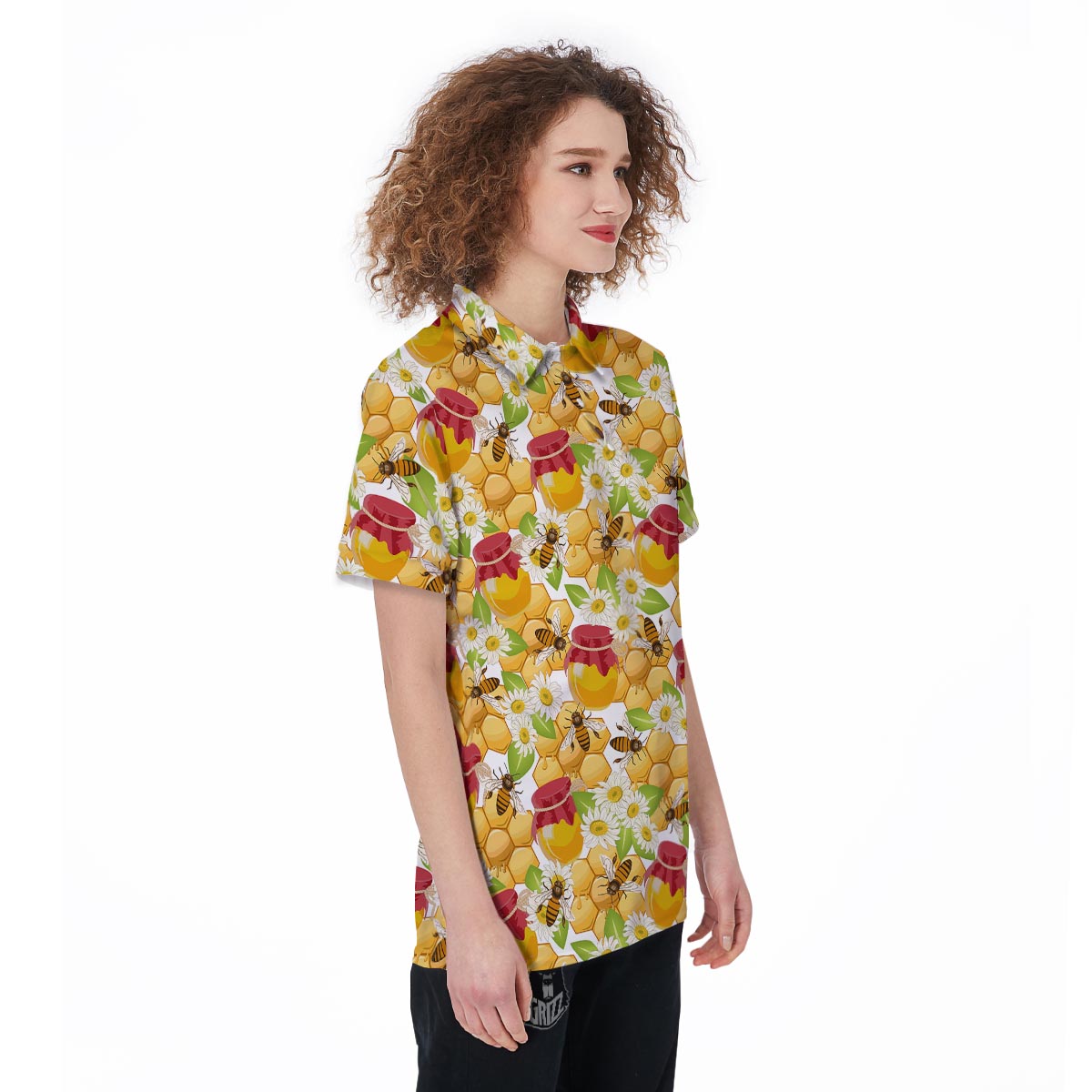 Bee Hive Sweet Honey Print Pattern Women's Golf Shirts-grizzshop
