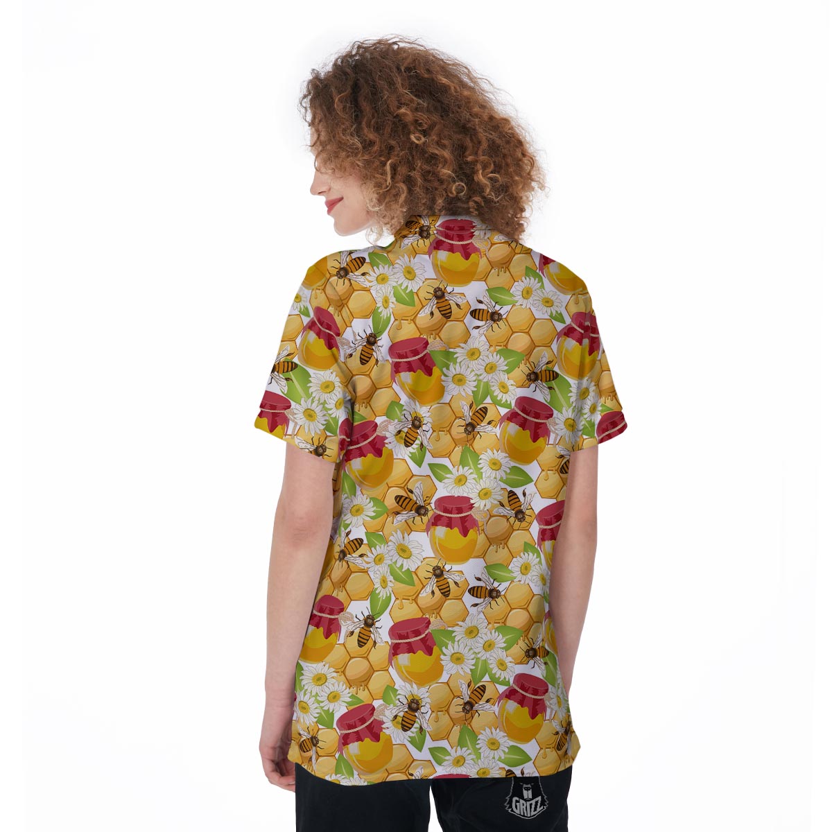 Bee Hive Sweet Honey Print Pattern Women's Golf Shirts-grizzshop