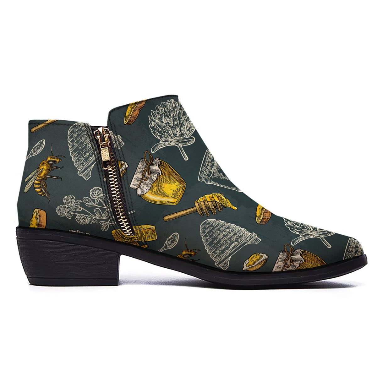 Bee Honey Vintage Print Pattern Ankle Boots-grizzshop