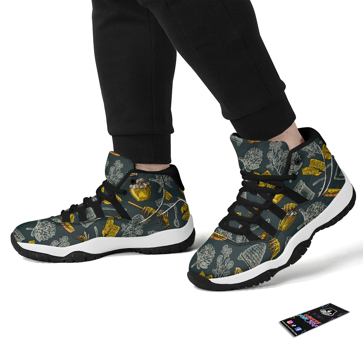 Bee Honey Vintage Print Pattern Black Bball Shoes-grizzshop