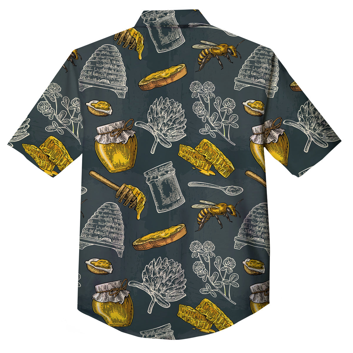 Bee Honey Vintage Print Pattern Button Up Shirt-grizzshop
