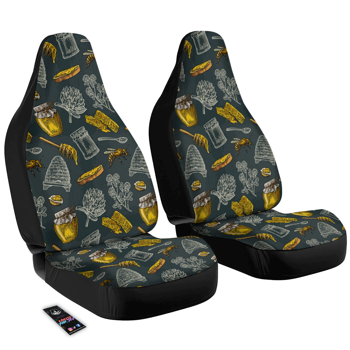 Bee Honey Vintage Print Pattern Car Seat Covers-grizzshop