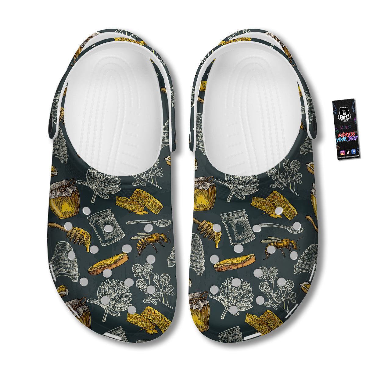 Bee Honey Vintage Print Pattern Clog-grizzshop