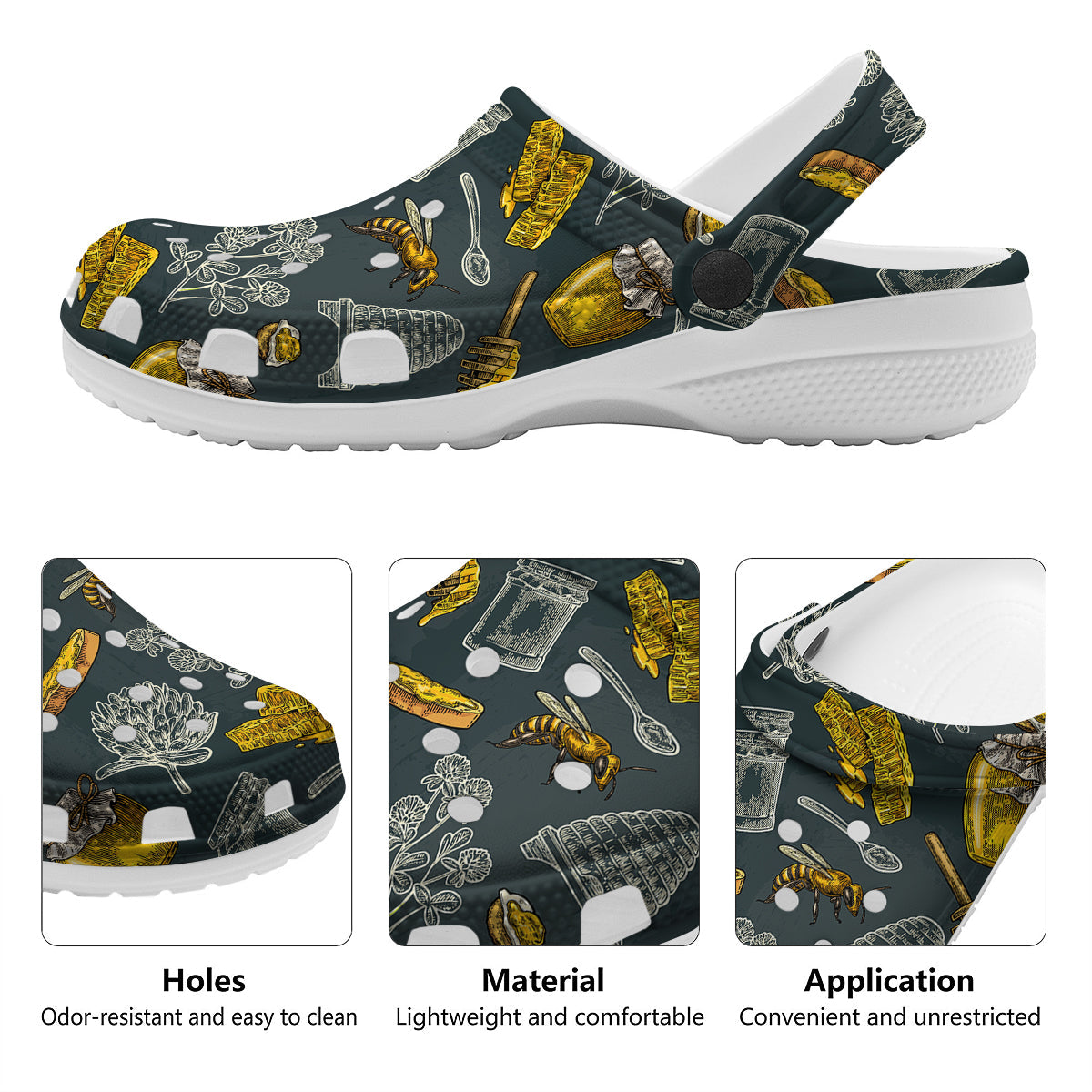 Bee Honey Vintage Print Pattern Clog-grizzshop