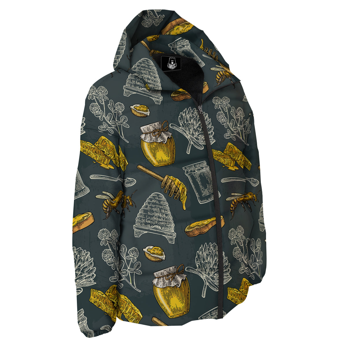 Bee Honey Vintage Print Pattern Down Jacket-grizzshop