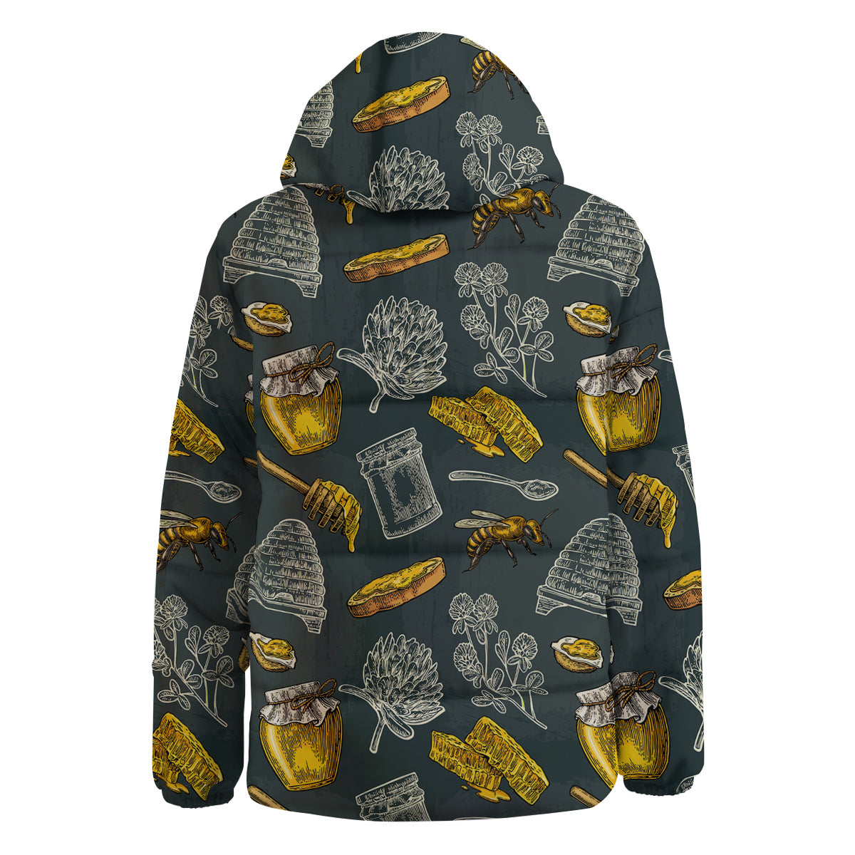 Bee Honey Vintage Print Pattern Down Jacket-grizzshop