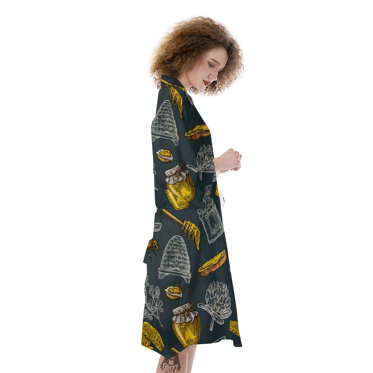 Bee Honey Vintage Print Pattern Kimono-grizzshop