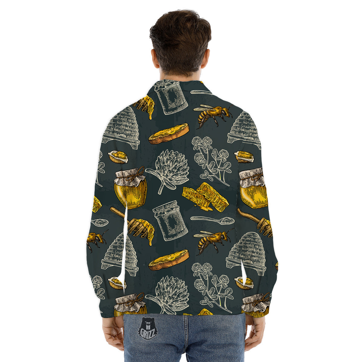 Bee Honey Vintage Print Pattern Men's Dress Shirts-grizzshop