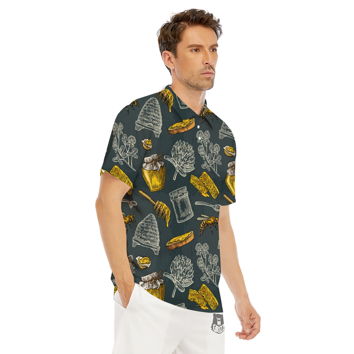 Bee Honey Vintage Print Pattern Men's Golf Shirts-grizzshop