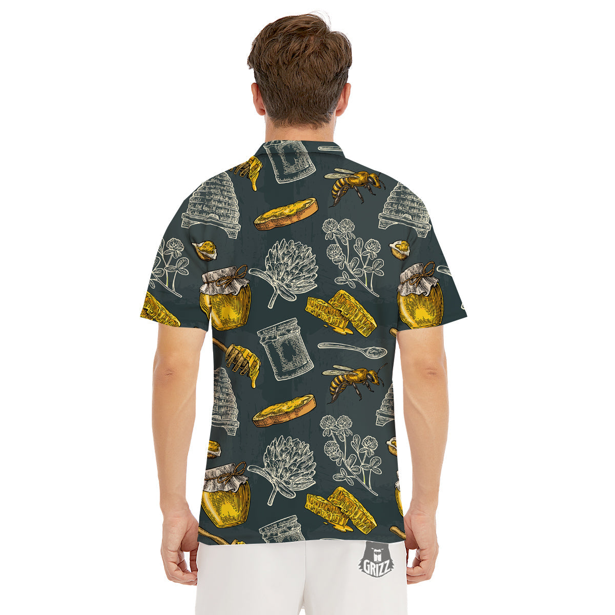 Bee Honey Vintage Print Pattern Men's Golf Shirts-grizzshop