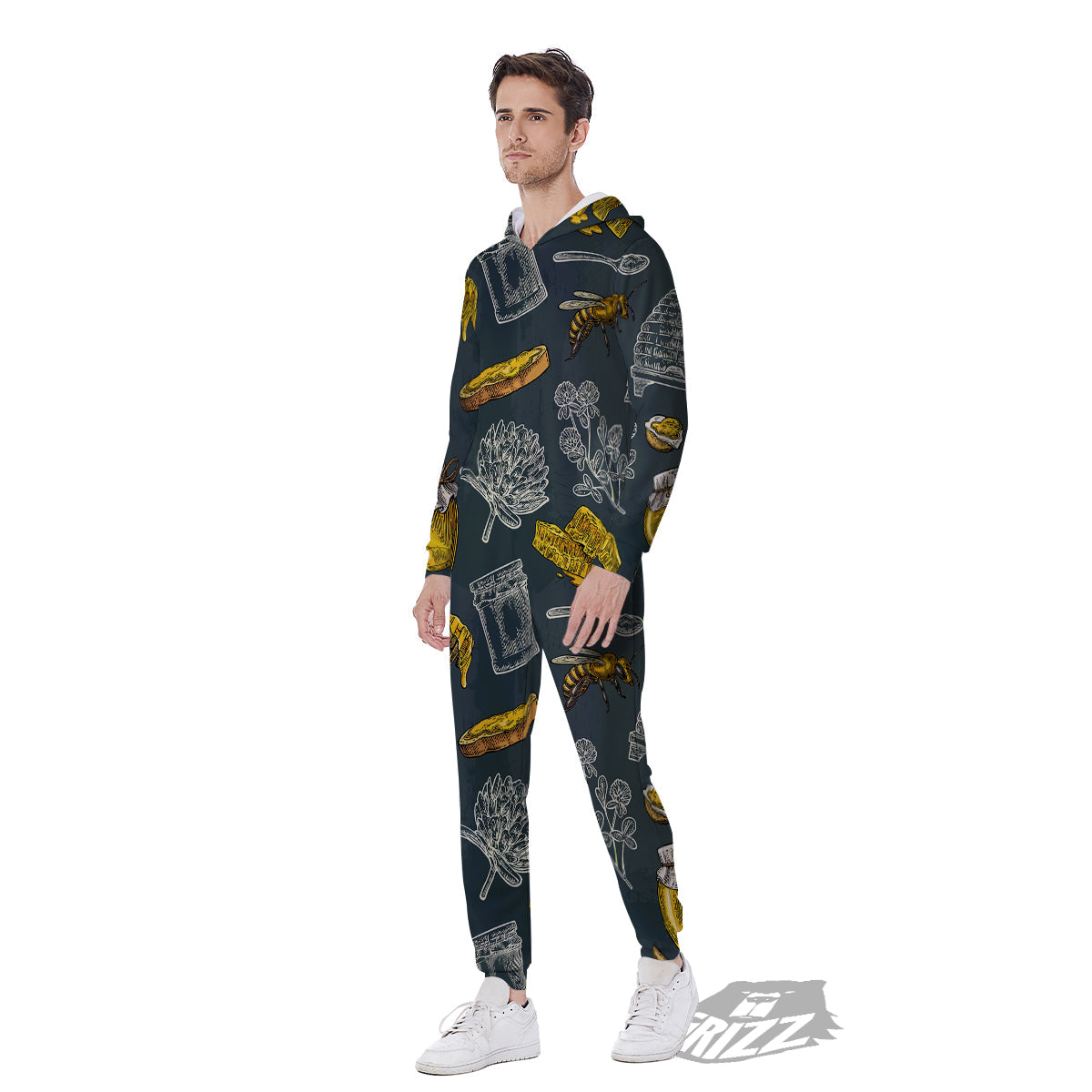 Bee Honey Vintage Print Pattern Men's Jumpsuit-grizzshop