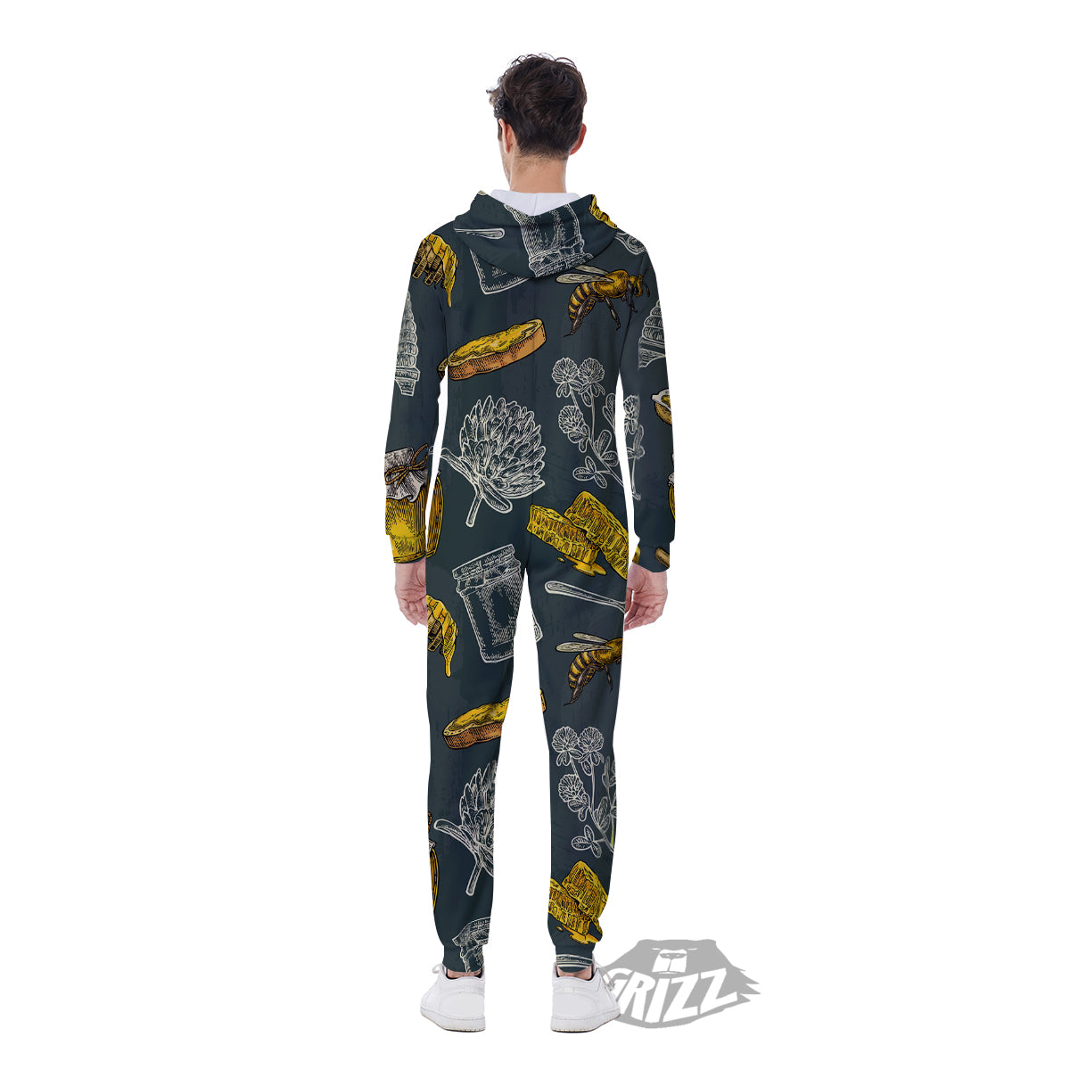 Bee Honey Vintage Print Pattern Men's Jumpsuit-grizzshop