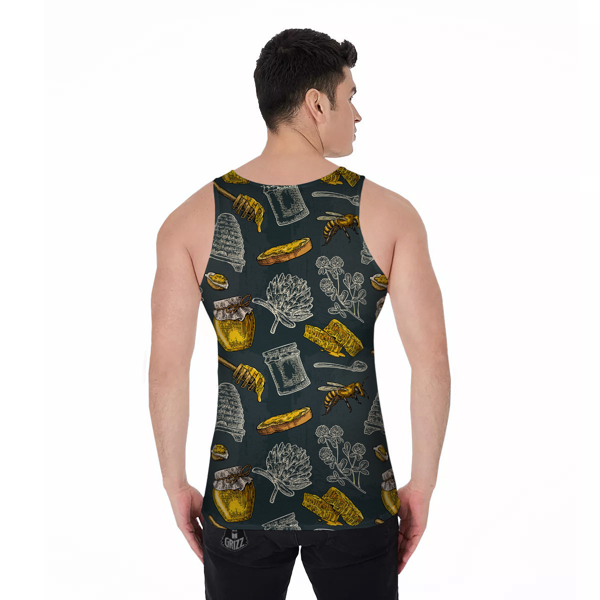 Bee Honey Vintage Print Pattern Men's Tank Top-grizzshop