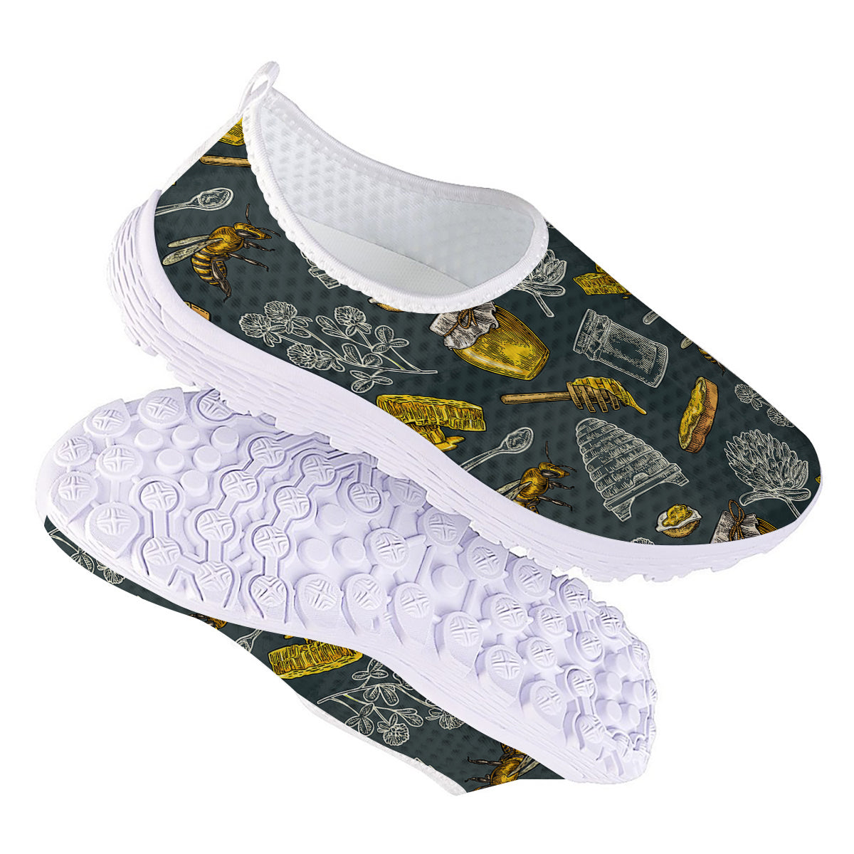 Bee Honey Vintage Print Pattern Nurse Shoes-grizzshop