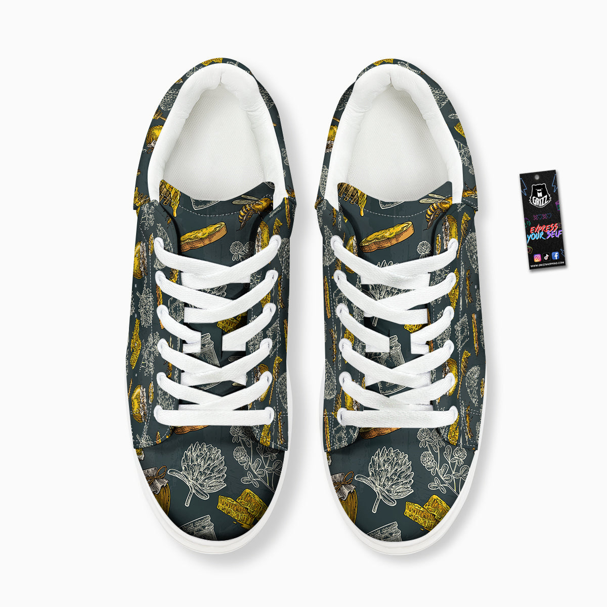 Bee Honey Vintage Print Pattern Platform Shoes-grizzshop