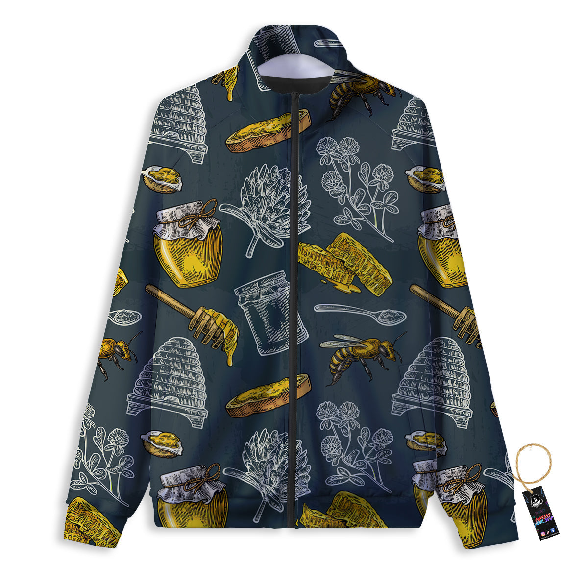 Bee Honey Vintage Print Pattern Track Jacket-grizzshop