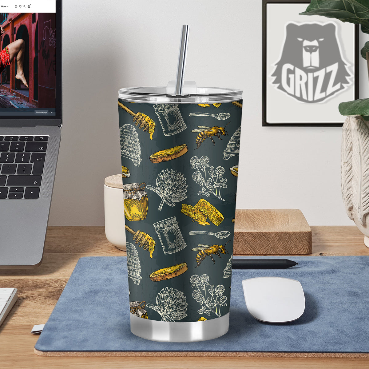 Bee Honey Vintage Print Pattern Tumbler-grizzshop