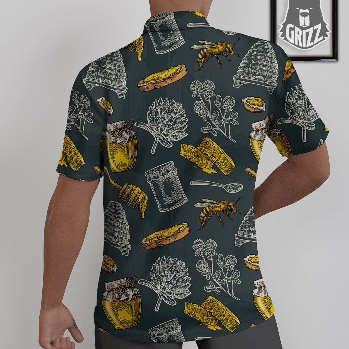 Bee Honey Vintage Print Pattern Untucked Shirts-grizzshop