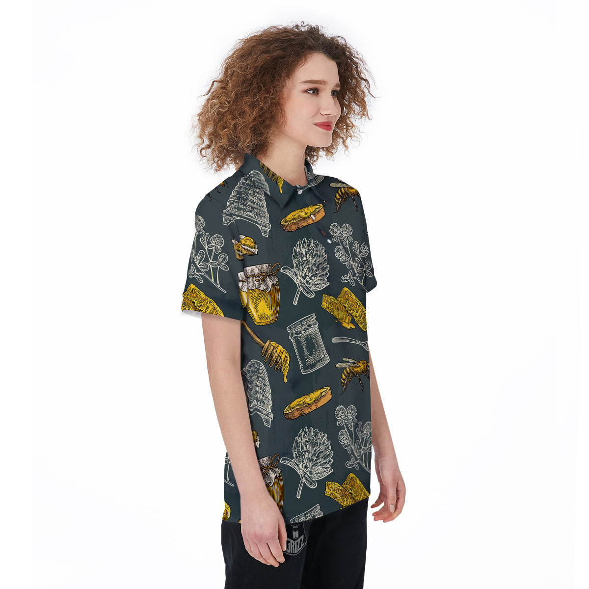 Bee Honey Vintage Print Pattern Women's Golf Shirts-grizzshop